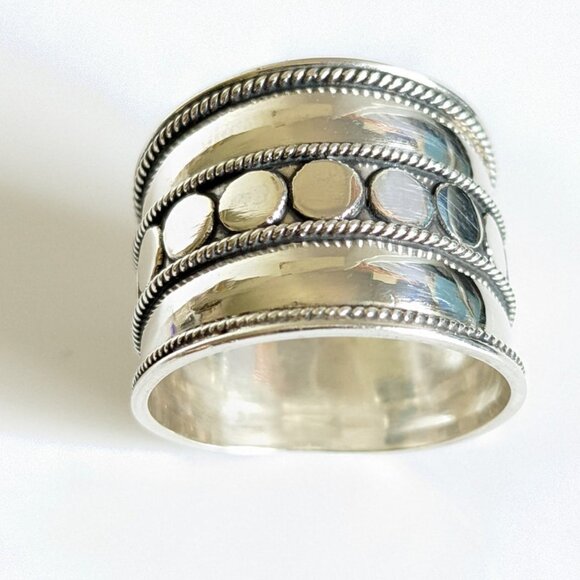Concave Bali Ring, Sterling Silver Ring, Wide Light Band Ring, Statement Ring - Picture 6 of 10